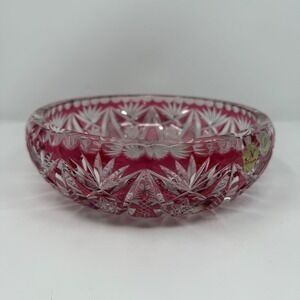 Nachtmann Echt Cut to Crystal Candy Dish Bowl Cranberry Rose Lead Germany